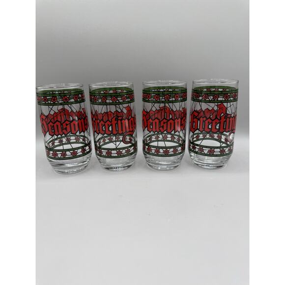 Vintage Holiday Season’s Greetings Stained Glass Pattern Set 4 Christmas - Picture 1 of 7